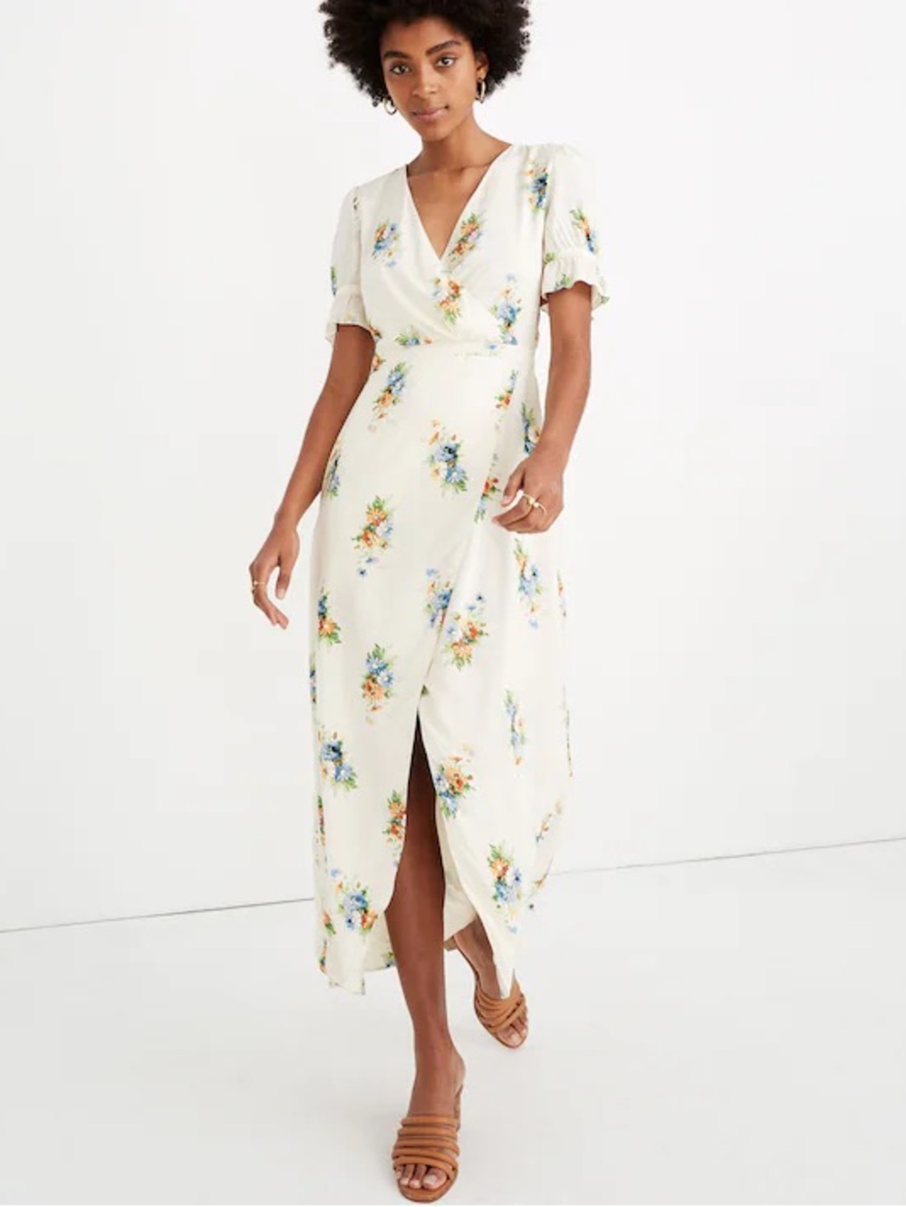 Madewell Cream Maxi Wrap Dress with Multicolor Floral Print